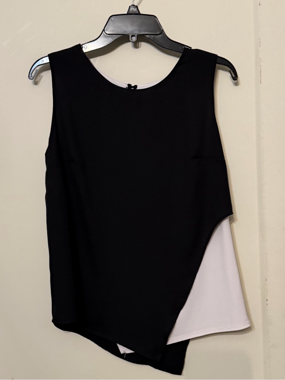 Joseph Ribkoff Black Sleeveless Asymmetric Layered Tank with White Panel